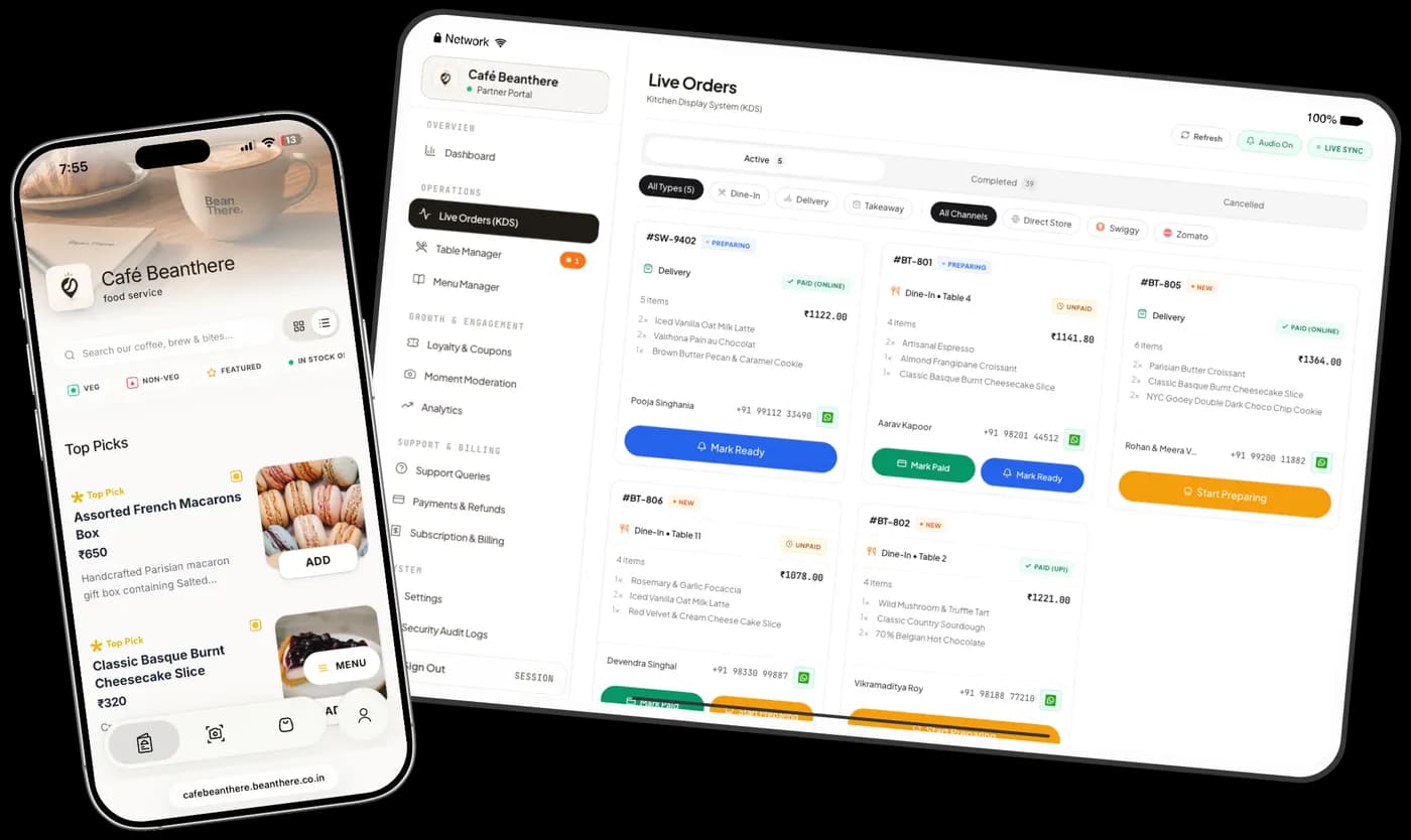beanthere running on iPhone and iPad — mobile and tablet screens